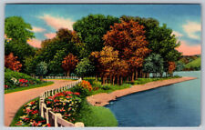 White Picket Fence Dirt Road Against a Sandy Lake Embankment Postcard picture