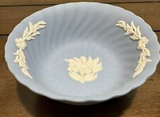 VTG Wedgwood Blue White Jasperware Scallop Edge Floral Design Small Bowl picture