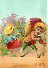 Victorian Trade Card French Octobre Les Vendanges October Harvest     tc1-2 picture