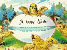 c1909 Antique Easter Postcard Chicks Blue Bow Egg Flowers A47 picture