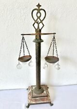 Vtg Brass Balance Scale With Marble Base, Hanging Crystals, 20th Century, 22” H picture
