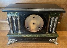 Antique Sessions Column Pillar Adamantine Mantel lions Head Wood Clock Case (E) picture