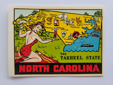 Vintage North Carolina Travel Decal Water Transfer Sticker Tarheel State NOS picture