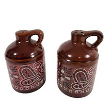 Vtg Made in Japan Red Paisley Bandanna Brown Jugs Salt And Pepper Shakers Set picture