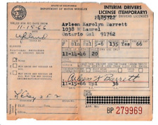 Vintage 1960s Temporary Interim Drivers License DMV Ontario California picture