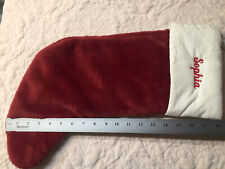 POTTERY BARN red plush stocking SOPHIA mono NWOT ivory cuff  2020 stock S1 picture