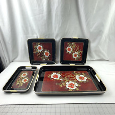 Vintage Japanese 3 Piece Nesting Lacquerware Serving Tray Set With Extra Tray picture