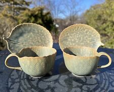 Lovely Kotobuki Japan Fine Porcelain Tea Leaf Textured Pair of Cups & Saucers picture