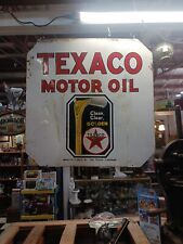 VINTAGE PORCELAIN ENAMEL SIGN TEXACO GOLDEN MOTOR OIL TEXAS CO USA 30×30 picture