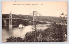 c1940s~Bucksport Maine ME~Waldo-hancock Bridge~Penobscot River~Vintage Postcard picture