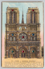Paris Cathedral Notre Dame Embellished & Glitter 1950 Divided Back Postcard picture