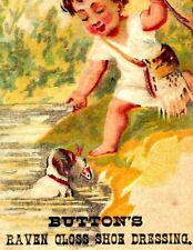 c1880s Raven Gloss Shoe Dressing Trade Card Button Ottley Dog Fishing Child C53 picture