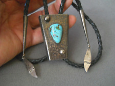 OLD Southwestern Native American Morenci Turquoise Sterling Silver Bolo Tie C-31 picture