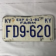 Vintage 1981 Kentucky FARM License Plate FD9-620 White Blue picture