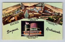Hollywood CA-California, Du-par's Restaurants Advertising Linen Vintage Postcard picture