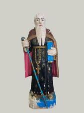 Antique Religious Large Moses carved Wood Polychrome Statue Relic Sculpture 31