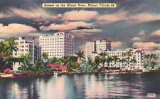 Postcard FL Sunset on the Miami River Florida Linen Vintage PC J4426 picture