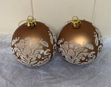 Vintage Lot of 2 Christmas Glass Round Ornament Gold/Bronze Velvet Lightweight picture