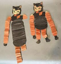 2 Vintage Halloween Die Cut Cat Ornaments with Crepe Paper Arms & Legs picture