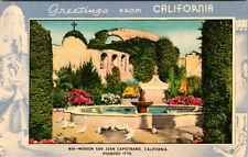 Post Card Greetings From California Mission San Juan Capistrano Linen Card picture