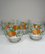 4 Hazel Atlas Orange Citrus Blossom 4 oz. Juice Glasses Footed EUC Leaves picture