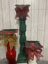 3 Piece Set of Decorative Holiday Candle Holders w/ Bows picture