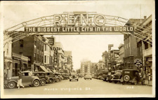 Vintage Postcard RPPC Reno Biggest Little City North Virginia St Cars Clubs 1936 picture