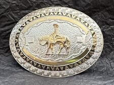 Premium Crumrine Sterling Silver & Gold Plate Southwest Design Horse Belt Buckle picture
