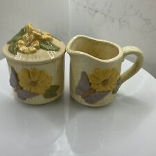 Vintage 70’s Flower/Butterfly Ceramic Sugar & Creamer Set picture