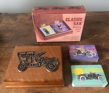 Vintage Classic Car 1985 Double Deck Playing Cards W/ Wood Box R132 picture