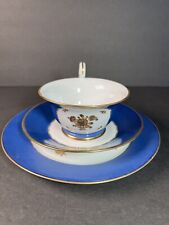 Rare Nymphenburg Blue  with Gold Flowers Coffee Cup set Trio  picture