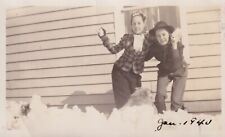 Vtg Found Photo 1940 Girls Snow Throwing Snowballs Winter Outdoor Retro Snapshot picture