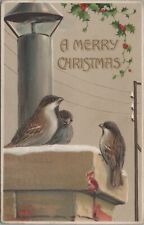c1910 Christmas birds on chimney holly SF Expo postmark embossed postcard A510 picture