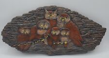 Vintage Owl Family Mid Century Modern Ceramic Clay Glazed Wall Plaque picture