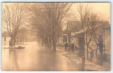 RPPC EARLY 1900's FLOOD SCENE BOAT MAN HOLDING CHILD AZO POSTCARD N-1  picture