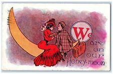 1908 Couple Romance Crescent Moon We Are On Our Honeymoon St. Cloud MN Postcard picture