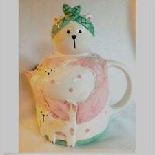 Vintage Mama Cat with KITTENS Teapot by Linda Higgins 1992 Hand Painted 8 1/2