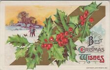 Winsch Back Christmas WIshes holly country snow scene embossed 1910 F367 picture