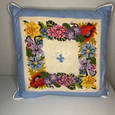 Vintage Handmade Needlework Pillow Case Sham with Throw Pillow Floral 19x19 picture