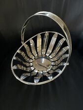 Vintage Silver Plated Oval Basket handle bowl dish lace picture