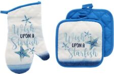 3 pc PRINTED SET:2 POT HOLDERS & 1 OVEN MITT, SEALIFE, WISH UPON A STARFISH,GR picture