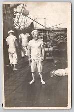RPPC US Navy Sailors on Ships Deck Having Fun Real Photo Postcard J21 picture