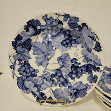 5 Italian Blue & White Grape And Leaves Stumped Rare Dinner Plates 10” Rare picture