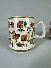Mid Century Vintage Japan Country Village Cottage Coffee Mugs Stoneware 3 Set picture