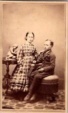 Young Boy & Girl w/Fancy Plaid Dress, c1860s, CDV Photo #2378 picture