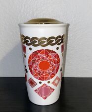 2014 Starbucks Travel Mug Red Jewels on Matte White Ceramic Gold Lid HTF picture