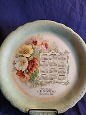 Antique 1910 Calendar Embossed Green & White Floral Plate Compliments... picture