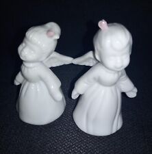 Vintage Enesco Little Angel Figurine Lot of 2 with Pink Rose Bud in Hair, 3” picture