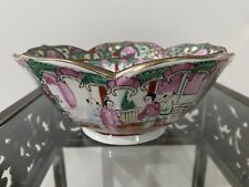 Rose Medallion  Chinese Scalloped Bowl Vintage Hand Painted Porcelain picture