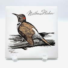 Northern Hicker Bird Screencraft Ceramic Art Tile Signed R. Brooks Cork Back picture